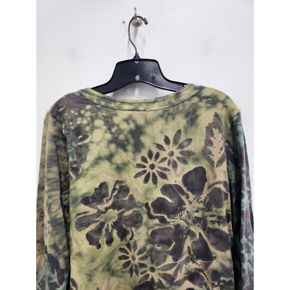 Winter Sun Womens Wearable Art Tunic Top Small Green Floral Asymmetrical Casual - Picture 9 of 9